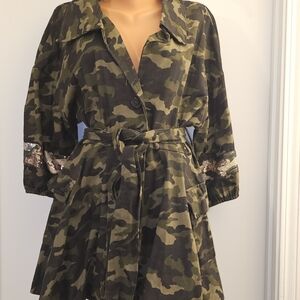 Camouflage Belted Jacket Or Dress with Sequin Detail